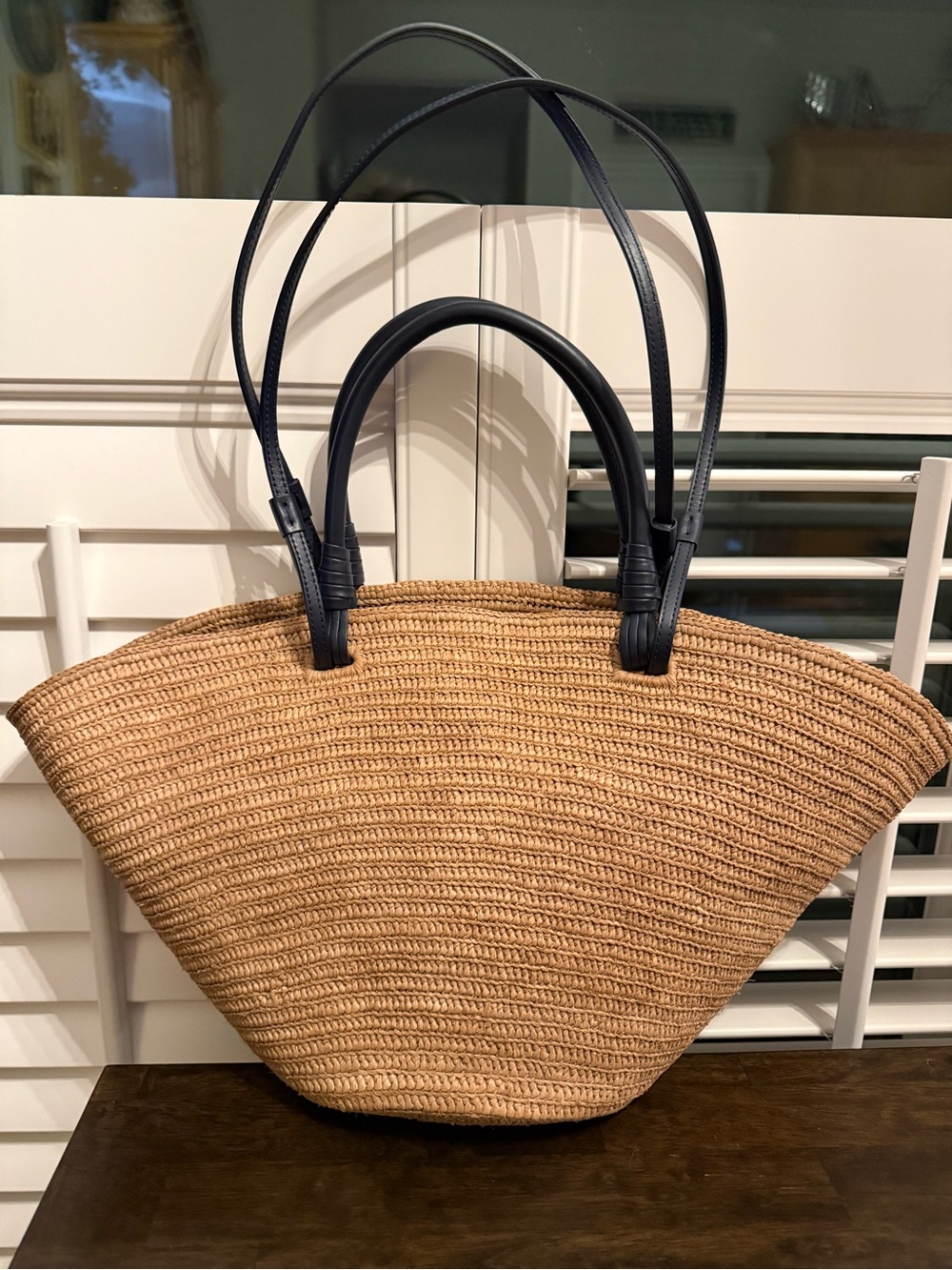 Sezane Justine Basket Bag in Deep Natural Navy Raffia NWOT - Picture 2 of 6